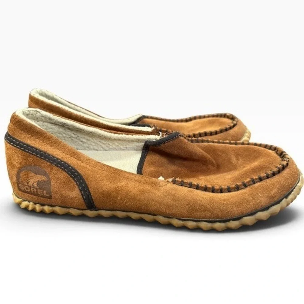 Sorel Mens Nakiska Suede Slippers British Tan Faux Fur Moccasins NM2025-242 9